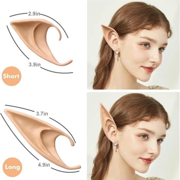 2 Pair Pointed Fairy Elf Ears 2 Sizes Long Short Cosplay Halloween Costume - Picture 4 of 12